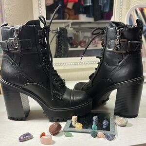 Guess Black Ankle Boots with Chunky Heel